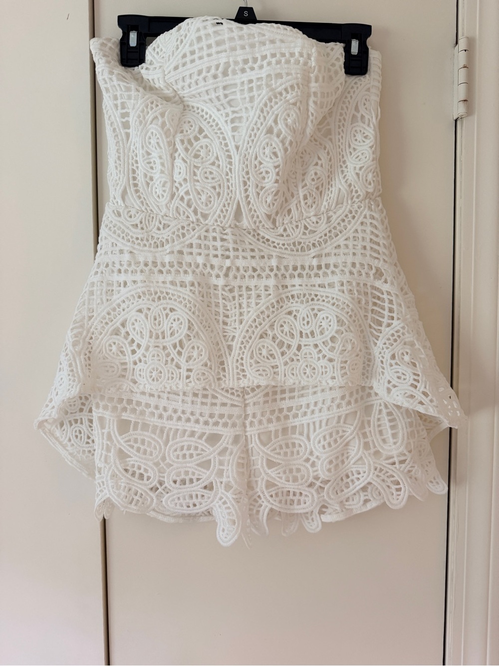 White Strapless Crochet Lace Party Dress